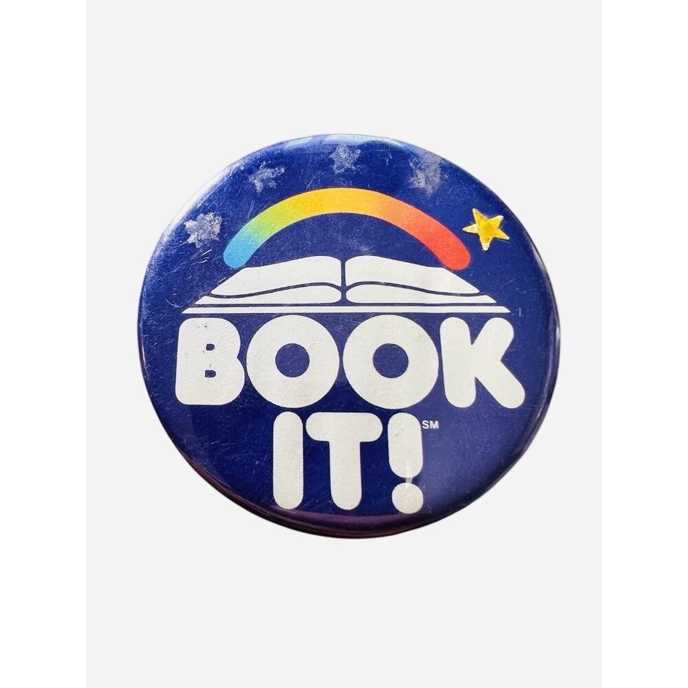 Book‎ It! Pinback Button Pin Pizza Hut 1980’s Vintage 3"